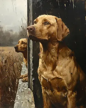 Two Dogs Sheltering in the Rain 8”x10” Art Print