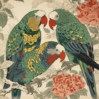 Three Parrots Asian 8”x8” Art Print
