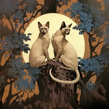 Two Hairless Cats in Moonlight 8”x8” Art Print