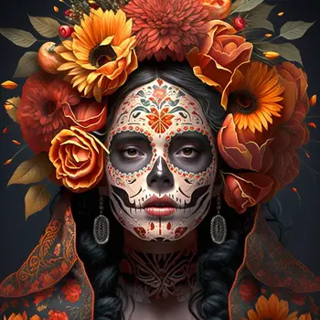 Painted Day Of The Dead Face 8”x8” Art Print