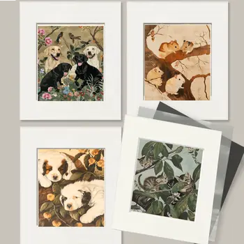 Two Puppies Sleeping - Pet Modern Art Prints – 8″x10″ Artwork for 11″x14″ Frame