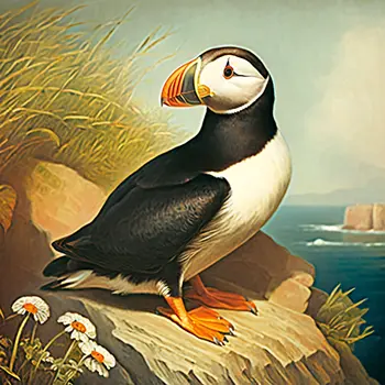 Vintage Puffin 8”x8” Art Print