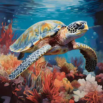Colorful Sea Turtle 8”x8” Art Print