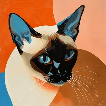 Pop Art Style Siamese Cat 8"x8" Art Print