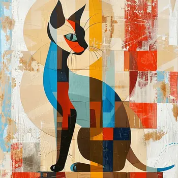 Abstract Mid-Century Modern Style Siamese Cat 8"x8" Art Print