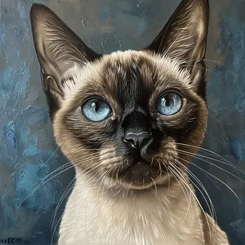 Oil Portrait Style Siamese Cat 8"x8" Art Print