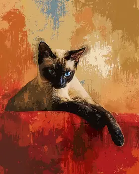 Siamese Cat Lounging Cat 8”x10” Art Print