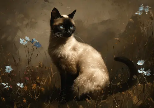 Vintage Siamese Cat Portrait 5"x7" Art Print
