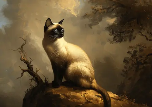 Vintage Naturalist Painting of a Siamese Cat Portrait 5"x7" Art Print