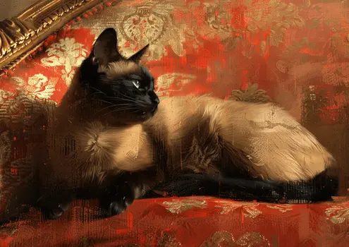 Vintage Chaise Lounge Painting of a Siamese Cat 5"x7" Art Print