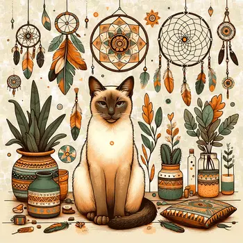 BOHO Nature Siamese Cat 8"x8" Art Print