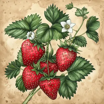 Vintage Strawberry Floral 8"x8" Art Print