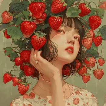 The Girl with the Strawberry Hat 8"x8" Art Print