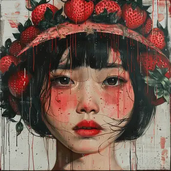 She Wore a Strawberry Hat 8"x8" Art Print