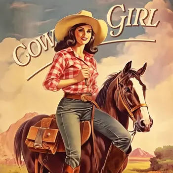 Vintage Cowgirl Side Saddle 8"x8" Art Print