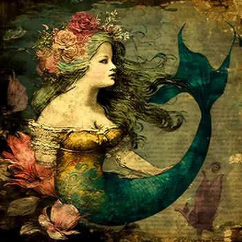 Vintage Mermaid 8”x8” Art Print