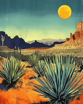 Vintage Southwest New Mexico Yucca Landscape 8"x10" Art Print