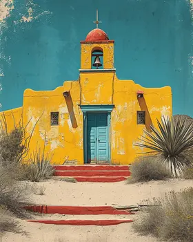 Vintage Southwest New Mexico Adobe Church 8"x10" Art Print