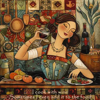 I Cook With Wine - Sometimes I Even Add it to Food 8"x8" Art Print