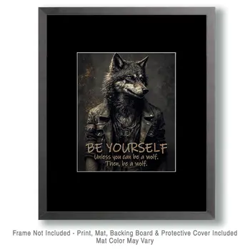 Be Yourself, Unless You Can Be a Wolf. Then, Be a Wolf 8"x10" - Mowbi's Funny Humorous Wall Art Prints
