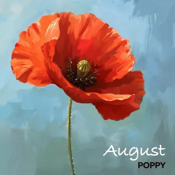 Vintage August Single Poppy Birth Flower 8"x8" Art Print