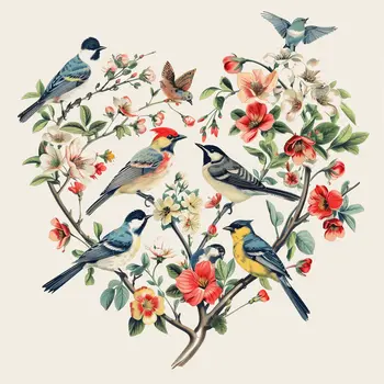 Songbirds & Blossoms 8"x8" Bird Art Print