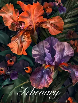 February Purple Violet and Iris Birth Flowers 8"x10" Art Print