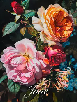 June Rose and Honeysuckle Birth Flowers 8"x10" Art Print