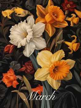 March Jonquil and Daffodil Birth Flowers 8"x10" Art Print