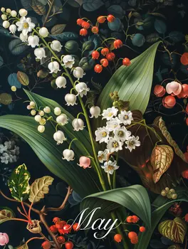 May Lily-of-the-Valley and Hawthorne Birth Flowers 8"x10" Art Print