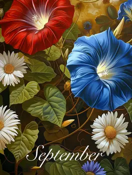 September Morning Glory and Aster Birth Flowers 8"x10" Art Print