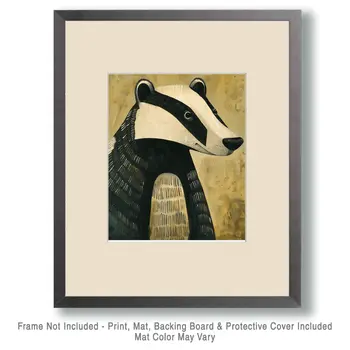 Folk Art Badger - Mowbi's Wildlife 8"x10" Art Print Collection