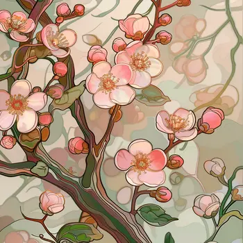 Wholesale "Whimsical Style Cherry Blossoms - March Birth Flower 8"x8" Art Print