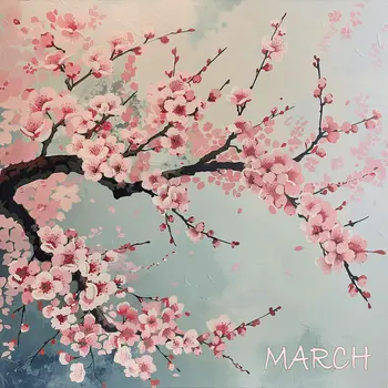 Aesthetic Cherry Blossoms - March Birth Flower 8"x8" Art Print