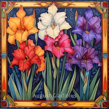 Gladiolus in Nouveau Style - August Birth Flower 8"x8" Art Print