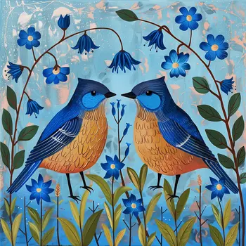Bluebirds and Bluebells 8"x8" Art Print