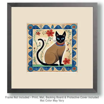 Siamese Symphony - Folk Art Style -  8"x8" Art Print