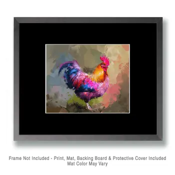 Mowbi's Chicken Farmcore Farmhouse Decor - 8"x10" Wall Art Print - Bright Pastel Rooster