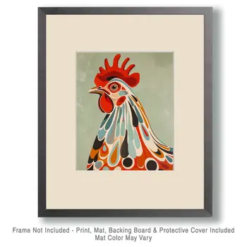 Mowbi's Chicken Farmcore Farmhouse Decor - 8"x10" Wall Art Print - Mid-Century Modern Chicken Portrait