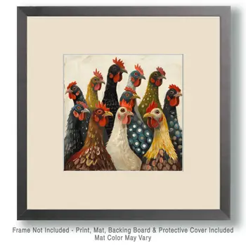 Mowbi's Chicken Farmcore Farmhouse Decor - 8"x8" Wall Art Print - Patchwork Poultry