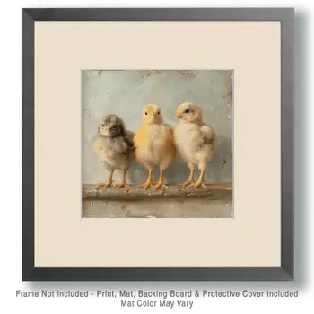 Mowbi's Chicken Farmcore Farmhouse Decor - 8"x8" Wall Art Print - Three Cute Chicks