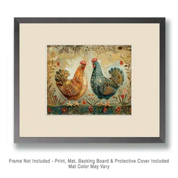 Mowbi's Chicken Farmcore Farmhouse Decor - 8"x10" Wall Art Print - French Aesthetic Chickens