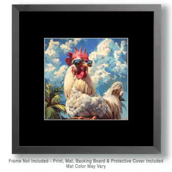 Mowbi's Chicken Farmcore Farmhouse Decor - 8"x8" Wall Art Print - Chicken in Sunglasses