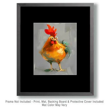 Mowbi's Chicken Farmcore Farmhouse Decor - 8"x10" Wall Art Print - Silly Rooster