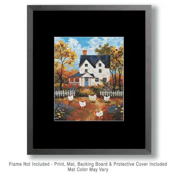 Mowbi's Chicken Farmcore Farmhouse Decor - 8"x10" Wall Art Print - Chickens and White Farmhouse
