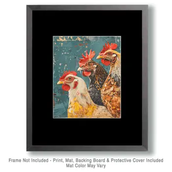 Mowbi's Chicken Farmcore Farmhouse Decor - 8"x10" Wall Art Print - Three Chickens Collage