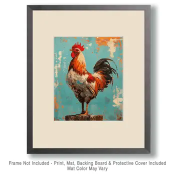 Mowbi's Chicken Farmcore Farmhouse Decor - 8"x10" Wall Art Print - Grunge Rooster