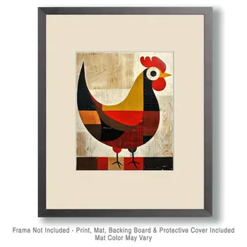 Mowbi's Chicken Farmcore Farmhouse Decor - 8"x10" Wall Art Print - Scandinavian Folk Art Rooster