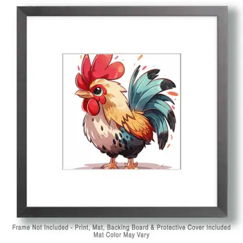 Mowbi's Chicken Farmcore Farmhouse Decor - 8"x8" Wall Art Print - Kawaii Rooster