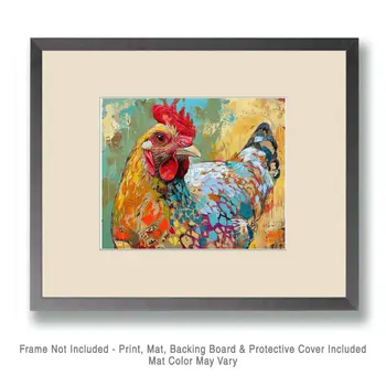 Mowbi's Chicken Farmcore Farmhouse Decor - 8"x10" Wall Art Print - Curious Chicken